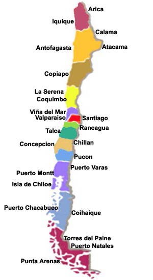 Color coded regions of Chile